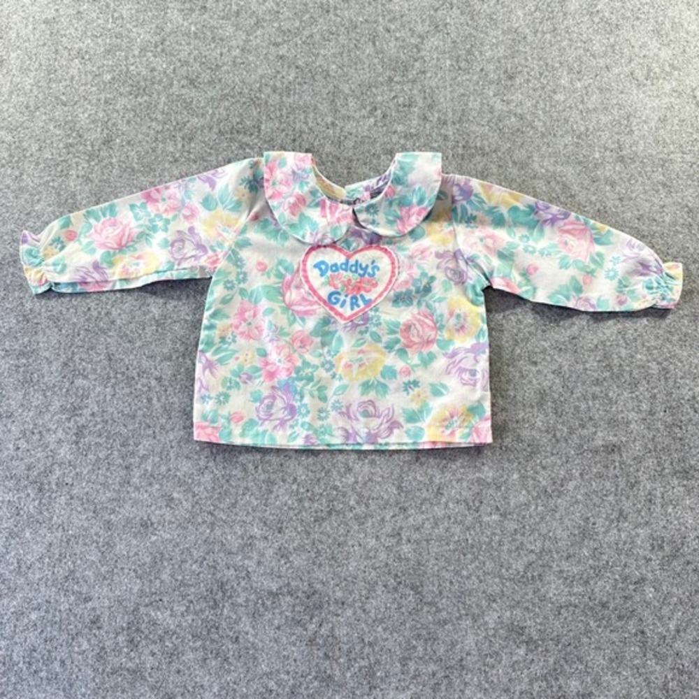 Vintage Hopscotch Baby Girls Floral "Daddys Girl" Blouse Peter‎ Pan Collar 6-9M